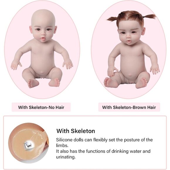 🆕18.5Inch Full Silicone Body Soft Newborn Girl-With Skeleton-No Hair Baby - Picture 6 of 7